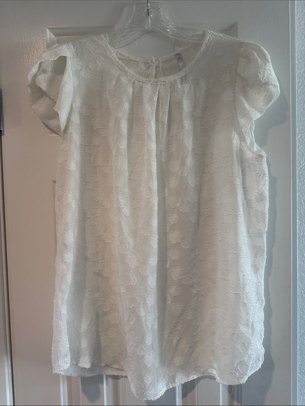 Women’s White semi sheer Lace Cap-Sleeve Blouse Red Lolly L